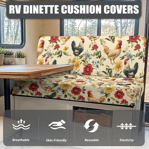 أغطية مقاعد مقاعد RV لحجرة طعام صغيرة - غطاء أريكة عباد الشمس الدجاج RV قابل للتمدد لملحقات RV Camper Universal RV غطاء كرسي أريكة بديل للأثاث غير قابل للانزلاق للرجال والنساء in Kuwait
