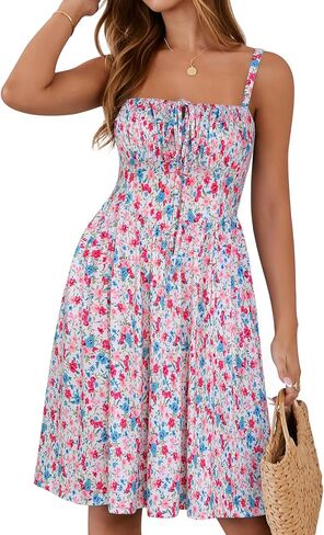 YATHON Summer Mini Corset Sun Dress for Women Short Casual Square Neck Lace Up Floral Beach Vacation Dresses with Pockets in Kuwait