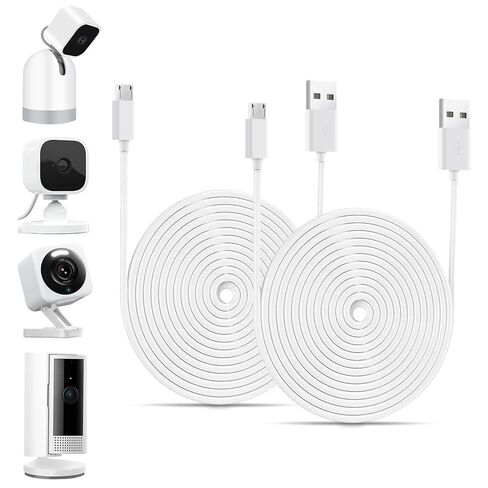 Charger Extension Cable Compatible with Blink Mini Pan Tilt, WYZE Cam V4, Ring Indoor Cam (2nd Gen), Micro USB Extension Power Cord, Waterproof Security Camera Charging Cable, 2 Pack, 16 FT in Kuwait