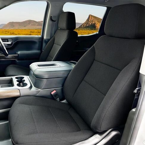 Jokuye أغطية مقاعد أمامية من القماش عالي الكثافة لسيارة Chevy Silverado GMC Sierra 1500 2014 2015 2016 2017 2018 مبطن بالإسفنج - أسود in Kuwait
