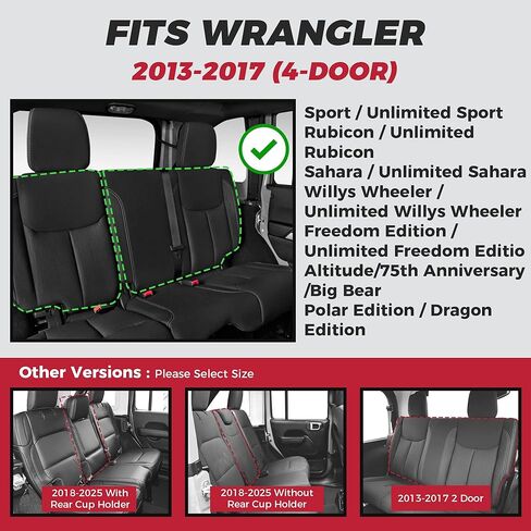 أغطية مقاعد FREESOO لسيارة Jeep Wrangler JK 4 Door 2013 2014 2015 2016 2017 1:1 أغطية مقاعد مخصصة من الجلد الصناعي - أحمر in Kuwait