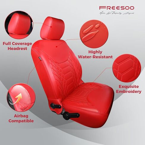 أغطية مقاعد FREESOO لسيارة Jeep Wrangler JK 4 Door 2013 2014 2015 2016 2017 1:1 أغطية مقاعد مخصصة من الجلد الصناعي - أحمر in Kuwait