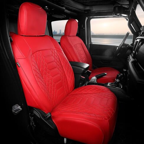 أغطية مقاعد FREESOO لسيارة Jeep Wrangler JK 4 Door 2013 2014 2015 2016 2017 1:1 أغطية مقاعد مخصصة من الجلد الصناعي - أحمر in Kuwait