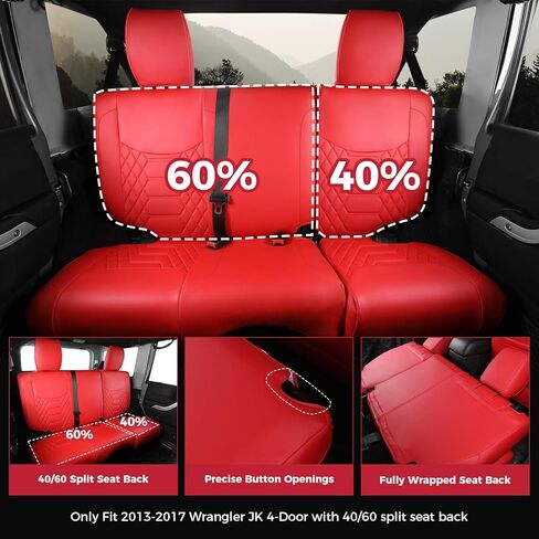 أغطية مقاعد FREESOO لسيارة Jeep Wrangler JK 4 Door 2013 2014 2015 2016 2017 1:1 أغطية مقاعد مخصصة من الجلد الصناعي - أحمر in Kuwait