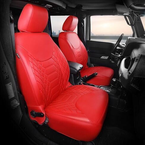 أغطية مقاعد FREESOO لسيارة Jeep Wrangler JK 4 Door 2013 2014 2015 2016 2017 1:1 أغطية مقاعد مخصصة من الجلد الصناعي - أحمر in Kuwait