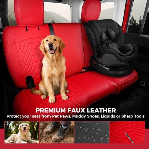 أغطية مقاعد FREESOO لسيارة Jeep Wrangler JK 4 Door 2013 2014 2015 2016 2017 1:1 أغطية مقاعد مخصصة من الجلد الصناعي - أحمر in Kuwait