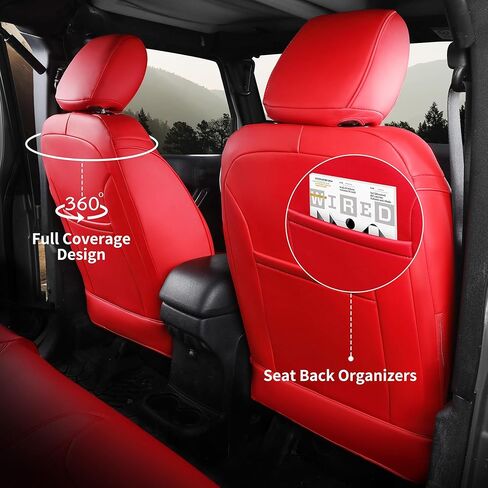 أغطية مقاعد FREESOO لسيارة Jeep Wrangler JK 4 Door 2013 2014 2015 2016 2017 1:1 أغطية مقاعد مخصصة من الجلد الصناعي - أحمر in Kuwait