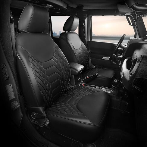 أغطية مقاعد FREESOO لسيارة Jeep Wrangler JK 4 Door 2013 2014 2015 2016 2017 1:1 أغطية مقاعد مخصصة من الجلد الصناعي - أحمر in Kuwait