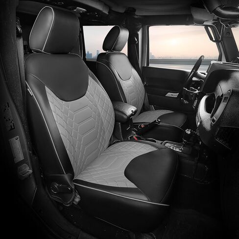 أغطية مقاعد FREESOO لسيارة Jeep Wrangler JK 4 Door 2013 2014 2015 2016 2017 1:1 أغطية مقاعد مخصصة من الجلد الصناعي - أحمر in Kuwait