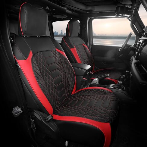 أغطية مقاعد FREESOO لسيارة Jeep Wrangler JK 4 Door 2013 2014 2015 2016 2017 1:1 أغطية مقاعد مخصصة من الجلد الصناعي - أحمر in Kuwait