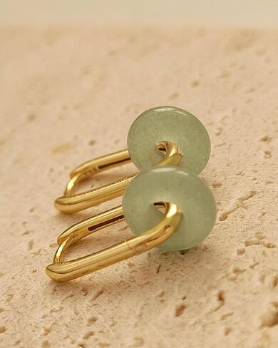 أقراط اليشم الأخضر، أقراط حلقية من الأحجار الكريمة الطبيعية للنساء، أقراط كريستال مصنوعة يدويًا مطلية بالذهب عيار 18 قيراط in Kuwait