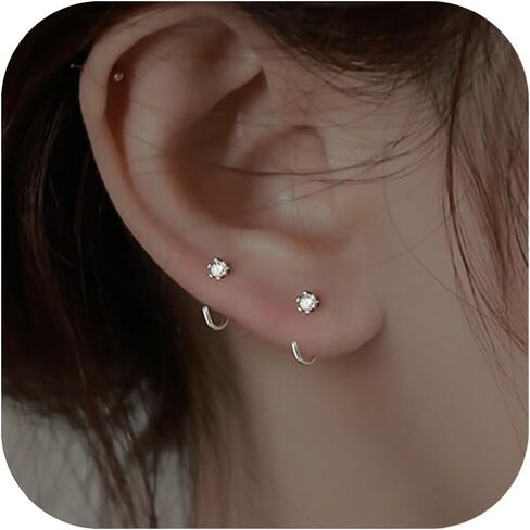 14K Gold Huggie Half Hoop Earrings 925 Sterling Silver Backless Half Hoop Earrings for Women, Small Stay Close Huggie Hoops Cartilage Helix Open Hugging with Moissanite Lightweight Comfort Fit Everyday Elegant Jewelry in Saudi Arabia