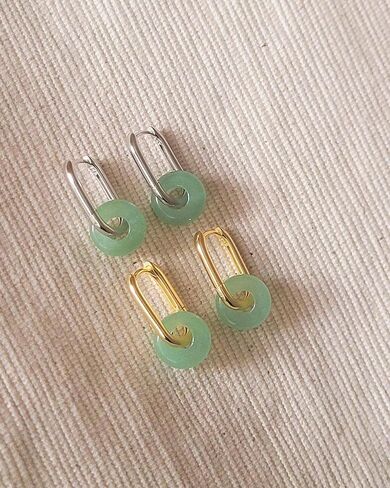 أقراط اليشم الأخضر، أقراط حلقية من الأحجار الكريمة الطبيعية للنساء، أقراط كريستال مصنوعة يدويًا مطلية بالذهب عيار 18 قيراط in Kuwait