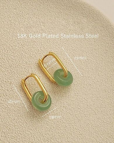 أقراط اليشم الأخضر، أقراط حلقية من الأحجار الكريمة الطبيعية للنساء، أقراط كريستال مصنوعة يدويًا مطلية بالذهب عيار 18 قيراط in Kuwait