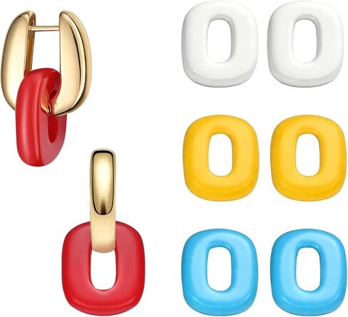 VOJO Chunky Huggie Hoop Earrings 14K Gold Plated Surgical Stainless Steel for Women, DIY Customizable Set with 4 Pairs Multi-Color Removable Charms, Small Thick Polished Gold Hoops, Hypoallergenic in Kuwait