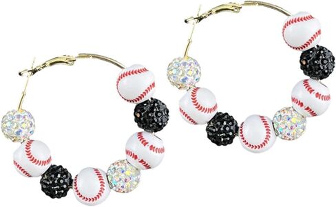 Sport Baseball Softball Football Sparkly Beaded Hoop Earrings Team Fans Players Cheer Earrings in Saudi Arabia