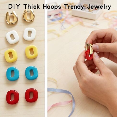 VOJO Chunky Huggie Hoop Earrings 14K Gold Plated Surgical Stainless Steel for Women, DIY Customizable Set with 4 Pairs Multi-Color Removable Charms, Small Thick Polished Gold Hoops, Hypoallergenic in Kuwait