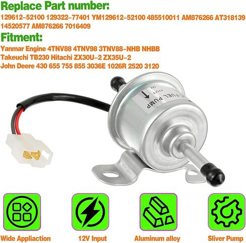 مضخة تغذية الوقود الكهربائية 12 فولت مع قابس 129612-52100 لاستبدال Yanmar 4TNV88 3TNV88 4TNV84 4TNV98 4TNE98 Takeuchi TB230 Hitachi ZX30U-2 ZX35U-2 in Kuwait