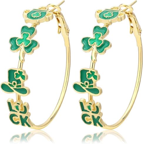 St. Patrick's Hoop Earrings for Women, Shiny Enamel Green Shamrock Earrings Festive Saint Patrick's Lucky Jewelry for Mardi Gras Carnival Irish Party Accessories Supplies in Saudi Arabia