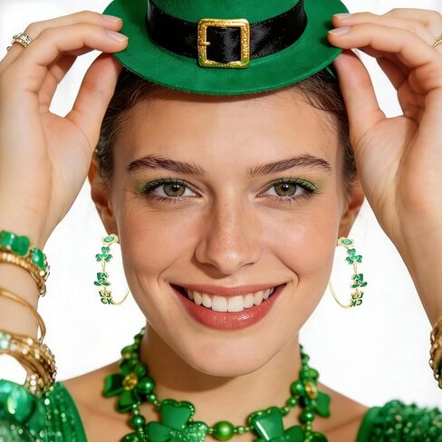 St. Patrick's Hoop Earrings for Women, Shiny Enamel Green Shamrock Earrings Festive Saint Patrick's Lucky Jewelry for Mardi Gras Carnival Irish Party Accessories Supplies in Saudi Arabia