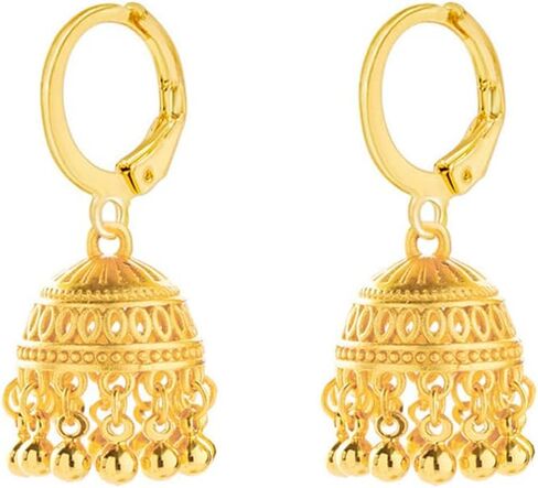 الذهب لهجة الهندي Jhumki جرس هوب خمر بيان الأقراط للنساء الرجعية العرقية البوهيمي الجوف Jhumka جولة أجراس شرابة تتدلى انخفاض القرط بوليوود التقليدية بوهو الغجر Huggie الأطواق مجوهرات in Saudi Arabia