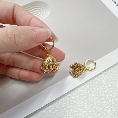 الذهب لهجة الهندي Jhumki جرس هوب خمر بيان الأقراط للنساء الرجعية العرقية البوهيمي الجوف Jhumka جولة أجراس شرابة تتدلى انخفاض القرط بوليوود التقليدية بوهو الغجر Huggie الأطواق مجوهرات in Saudi Arabia