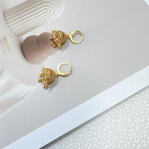 الذهب لهجة الهندي Jhumki جرس هوب خمر بيان الأقراط للنساء الرجعية العرقية البوهيمي الجوف Jhumka جولة أجراس شرابة تتدلى انخفاض القرط بوليوود التقليدية بوهو الغجر Huggie الأطواق مجوهرات in Saudi Arabia