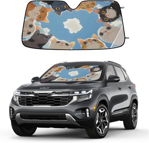 Cartoon Cat Sky Sun Visor for Car Windshield Sun Shade Blocks UV Rays Suns Visor Protector Car Window Shades for Cars 51x27.5 in Truck SUV Auto Sunshades in Kuwait