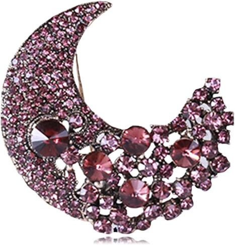 Crescent Moon Brooch Pin for Women Men Vintage Sparkling Rhinestone Crystal Crescent Moon Portrait Brooch Lapel Pin Pendant Bridal Suit Dresses Hat Bag Fashion Jewelry in Kuwait