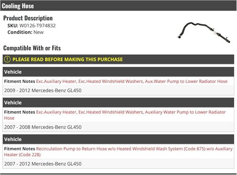 Cooling Hose - Compatible with 2007-2012 Mercedes-Benz GL450 in Saudi Arabia