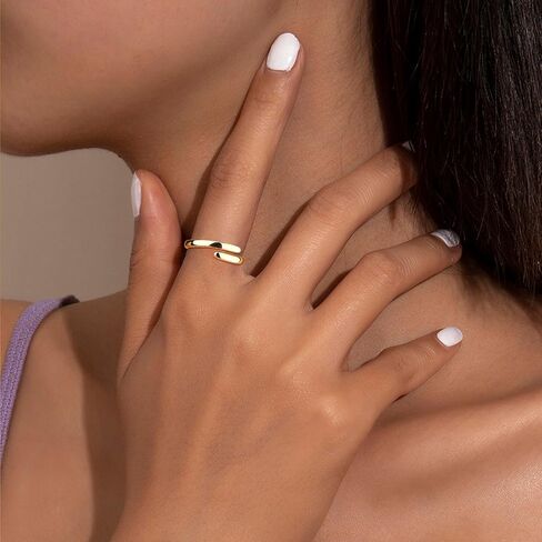 14K Gold Plated Ring for Women Stylish Copper Band Open Twist Adjustable Ring Wedding Jewelry for Women Comfortable Everyday Wear Size 16 in Saudi Arabia