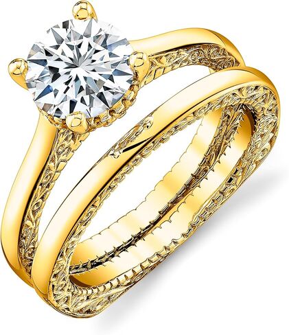 Metal Masters 1.6Ct Moissanite Engagement Bridal Set Carved Scrolls Halo Wedding Ring 18K Gold Silver in Kuwait