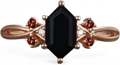 Hexagon Black Onyx Engagement Ring 14K Rose Gold Garnet Cluster Ring Vintage Inspired Design Christmas Gift for Women in Saudi Arabia