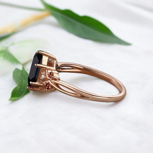 Hexagon Black Onyx Engagement Ring 14K Rose Gold Garnet Cluster Ring Vintage Inspired Design Christmas Gift for Women in Saudi Arabia