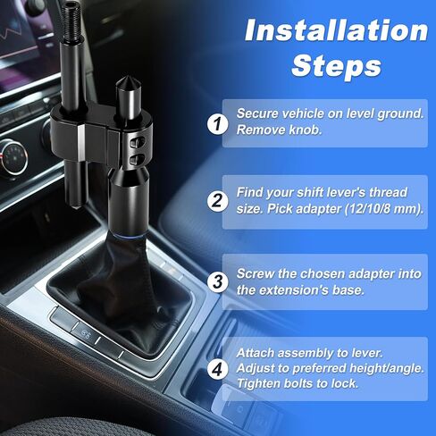 Adjustable H Type Shift Knob Extension, Aluminum Alloy Car Gear Shift Knob Extension Lever M12x1.25, with 3X Adapter Size 12/10/8 Mm, for Most Cars, Pickup and More in Saudi Arabia