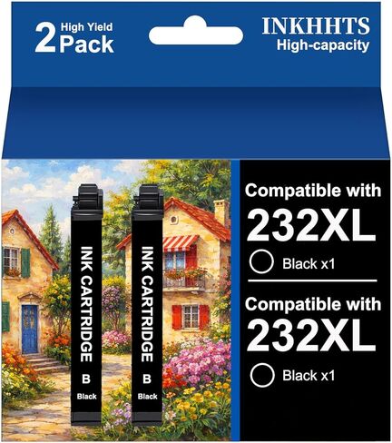 لخراطيش الحبر الأسود 232XL (عبوة من قطعتين) بديلة مُعاد تصنيعها لخراطيش الحبر Epson 232XL مجموعة كومبو تعمل مع طابعة Epson XP-4200 XP-4205 WF-2930 WF-2950، 2 أسود in Kuwait