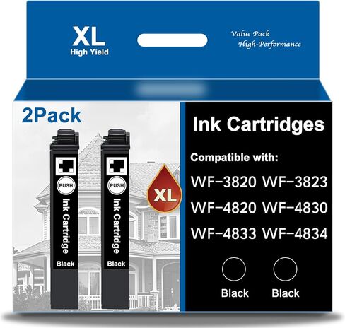 Remanufactured 822XL Ink Cartridges Replacement for Epson 822 Ink Cartridges Black ink Cartridge work with Workforce Pro Printer for WF-4830 WF-4833 WF-4834 WF-3820 WF-3823 WF-4820 Printers(2 Pack) in Kuwait