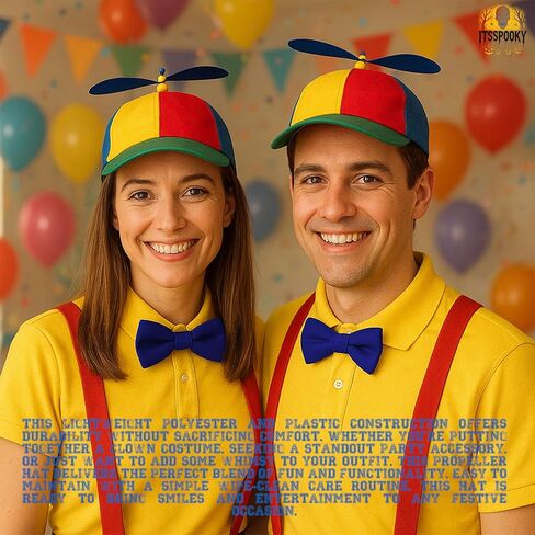 Funny Rainbow Helicopter Hat with Spinning Propeller, Blue Bow Tie & Red Suspenders Braces Set – Adult Clown Costume Accessory Novelty Costume Headwear Party Gag Gift in Saudi Arabia