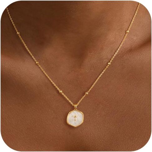 Easter Basket Stuffers Cross Necklace for Women Dainty 14K Gold Plated Cross Coin Necklace Simple Round Disc Pendant Minimalist Cute Charm Everyday Religious Jewelry Gifts in Saudi Arabia