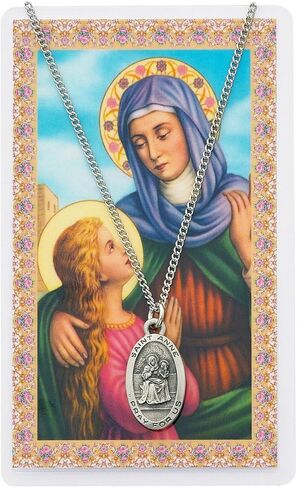 Saint Anne 7/8-inch Pewter Medal Pendant Necklace with Holy Prayer Card in Saudi Arabia