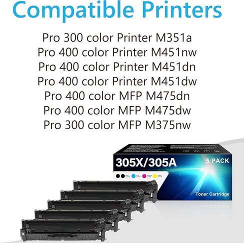 305X 305A High Yield Toner Cartridge with Chip Replacement for HP 305X 305A CE410X to Use with Pro 300 Color M451dn M451dw M351a M451nw MFP M375nw Pro 400 Color MFP M475dw M475dn Printer(5-Pack) in Kuwait