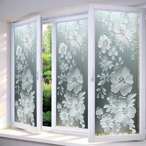 IVN Privacy Window Film Stained Glass Window Cling Pink Blossom Design Decorative Static Cling Glass Film for Bathroom Kitchen Door Panel 17.7 x 39.3 Inch in Saudi Arabia