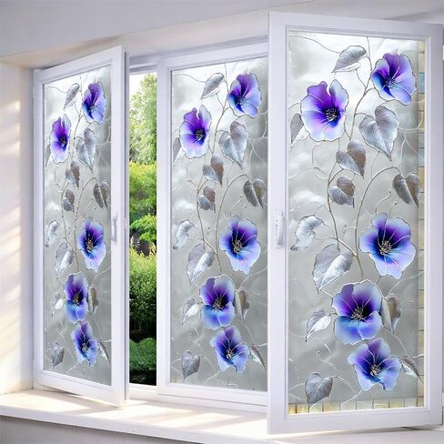 IVN Privacy Window Film Stained Glass Window Cling Pink Blossom Design Decorative Static Cling Glass Film for Bathroom Kitchen Door Panel 17.7 x 39.3 Inch in Saudi Arabia