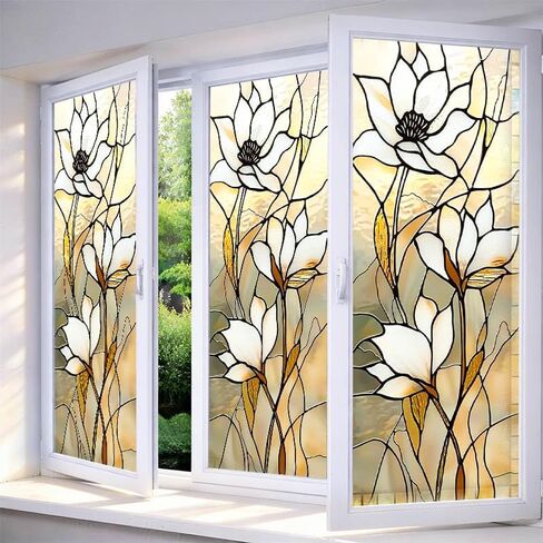 IVN Privacy Window Film Stained Glass Window Cling Pink Blossom Design Decorative Static Cling Glass Film for Bathroom Kitchen Door Panel 17.7 x 39.3 Inch in Saudi Arabia
