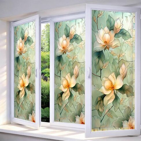 IVN Privacy Window Film Stained Glass Window Cling Pink Blossom Design Decorative Static Cling Glass Film for Bathroom Kitchen Door Panel 17.7 x 39.3 Inch in Saudi Arabia