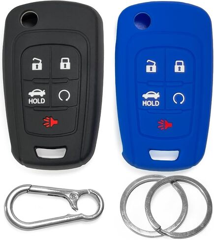 Click&Fit Silicone Key Fob Covers Compatible with Chevrolet 2010-18 Equinox Camaro Malibu Cruze, Buick 2014-17 Regal Verano Crosse, GMC Terrain – Car Key Shell Rubber case 5-Buttons, Black+Red in Saudi Arabia