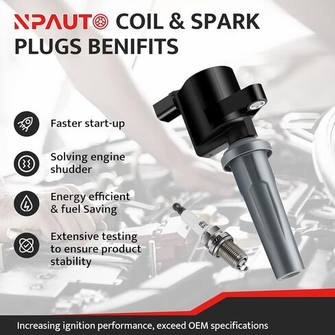 Ignition Coil Pack and Spark Plug fit for 2.5L 2.0L 2009 2010 2011 2012 2013 2014 2015 2016 2017 2018 2019 Ford Escape Fusion Transit Connect C-Max, Lincoln MKZ, 2010-11 Mercury Milan, Mariner, UF621 in Saudi Arabia