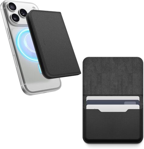 elago Magnetic Vegan Leather Wallet Card Holder 3-Cards Compatible with MagSafe for iPhone 16/15/14/13/12 Series - Secure Phone Wallet, Scratch and Damage Protection [Black] in Kuwait