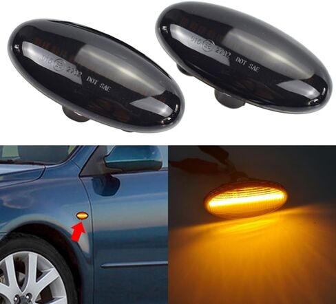 Hacreyatu For-Mazda 2 For Mazda 3 5 6 BT-50 MPV 2 قطعة LED ديناميكية بدوره إشارة الجانب ماركر ضوء الضوء الوامض المتسلسل (أصفر) in Saudi Arabia