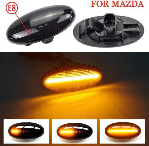 Hacreyatu For-Mazda 2 For Mazda 3 5 6 BT-50 MPV 2 قطعة LED ديناميكية بدوره إشارة الجانب ماركر ضوء الضوء الوامض المتسلسل (أصفر) in Saudi Arabia
